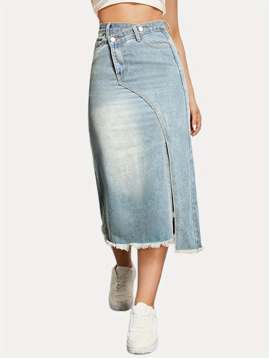 Women's Jean Skirts High Waist Split Denim Skirt Fashion Bodycon Skirt with Pocket Summer Skirt