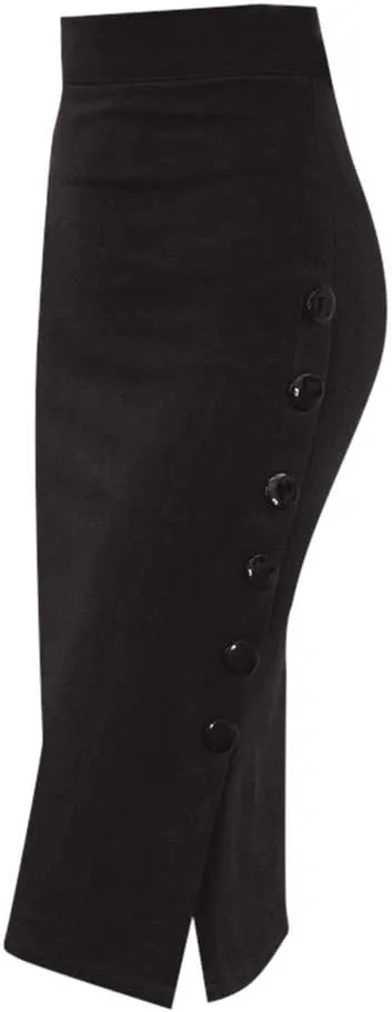 Women's Knee Length Pencil Skirts for Work Office Bodycon Wrap Midi Skirts High Waisted Button Split Bussiness Skirt