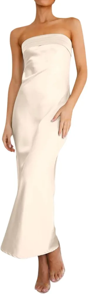 Womens Knit Maxi Tank Dress Ribbed Side Slit Mini Dress Ruffle Hem Basic Dresses Wedding Long Dresses Beige