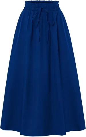 Womens Maxi Skirt Summer Trendy Elastic High Waisted Boho Casual Beach Flowy Swing Long Skirts with Pockets