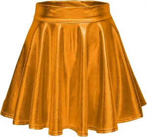 Women's Metallic Skater Skirt Sparkly Shiny Flared Pleated A Line Mini Skort Fashion Skirts for Women 2024 Trendy