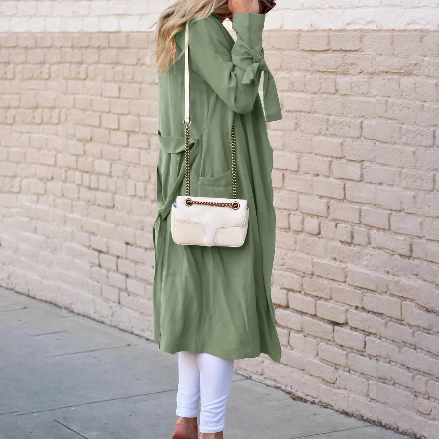 Women's Open Front Long Trench Coats Long Sleeve Slim Casual Pockted Windproof Overcoat with Belt Women Zip Down