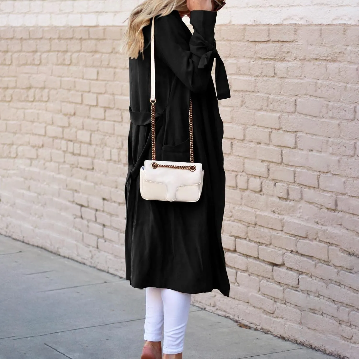 Women's Open Front Long Trench Coats Long Sleeve Slim Casual Pockted Windproof Overcoat with Belt Women Zip Down