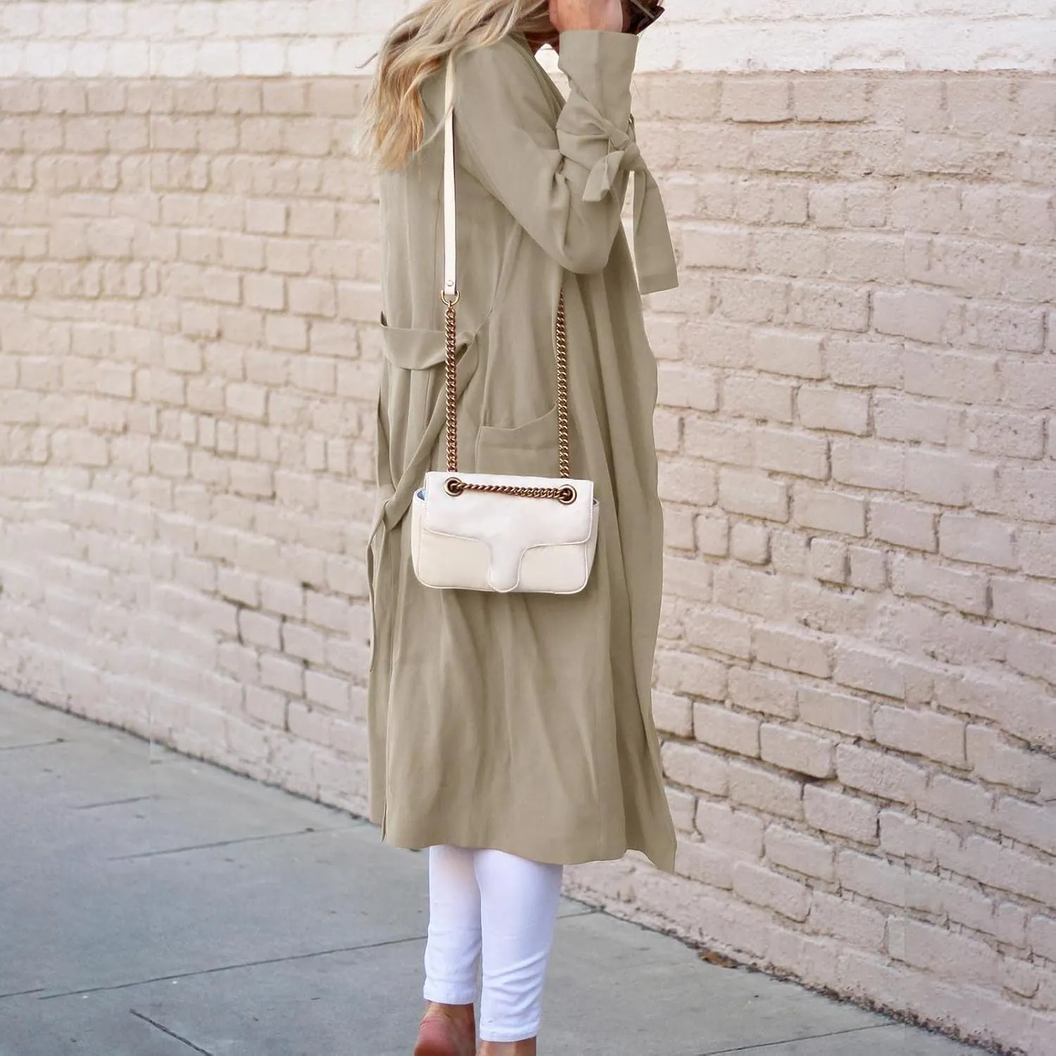 Women's Open Front Long Trench Coats Long Sleeve Slim Casual Pockted Windproof Overcoat with Belt Women Zip Down