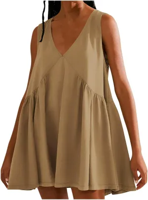 Womens Oversized Babydoll Dress Short Sleeve T Shirt Dress Summer Babydoll Ruffle Swing Casual Solid Mini Dresses