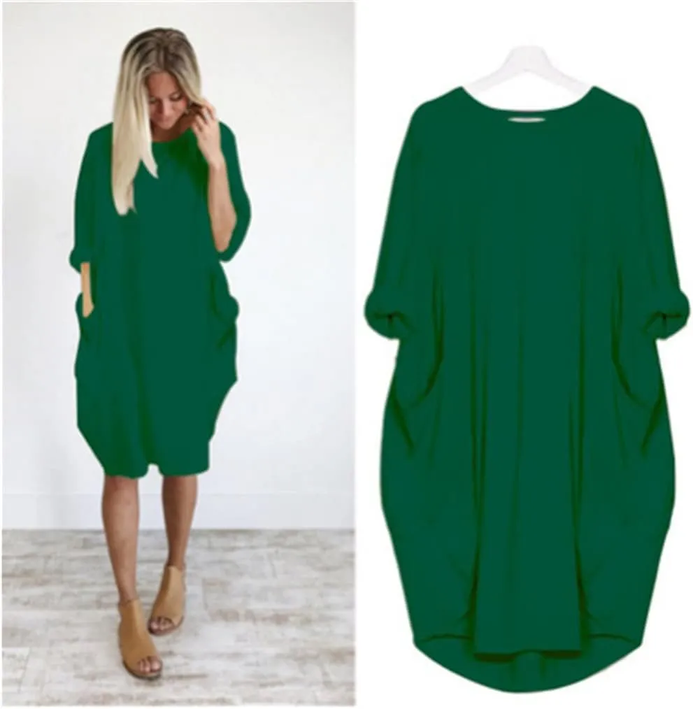 Women's Oversized Dress Long Sleeve Loose Tunic T-Shirt Dresses Summer Fashion Baggy Dress with Pockets 2025