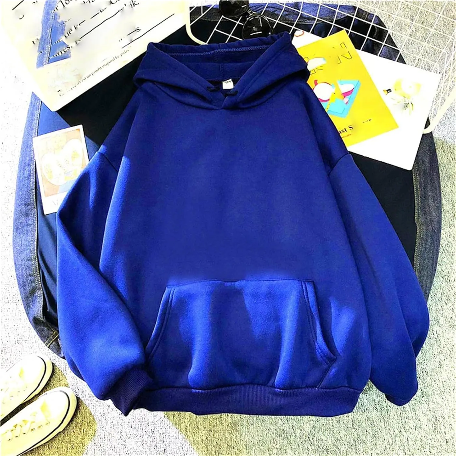 Women's Oversized Hooded Sweatshirt Long Sleeve Casual Solid Color Street Pullover Hoodie