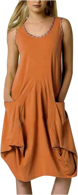 Women's Plus Size Casual Summer T Shirt Dresses Swing Tank Swing Beach Sundress with Pockets