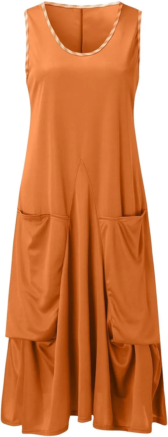 Women's Plus Size Casual Summer T Shirt Dresses Swing Tank Swing Beach Sundress with Pockets