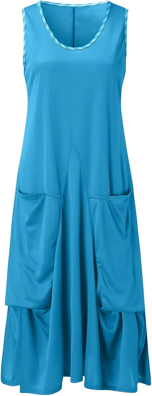 Women's Plus Size Casual Summer T Shirt Dresses Swing Tank Swing Beach Sundress with Pockets