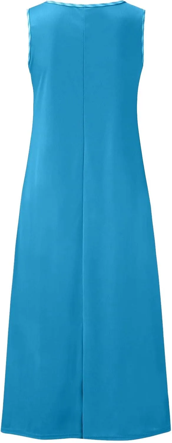 Women's Plus Size Casual Summer T Shirt Dresses Swing Tank Swing Beach Sundress with Pockets