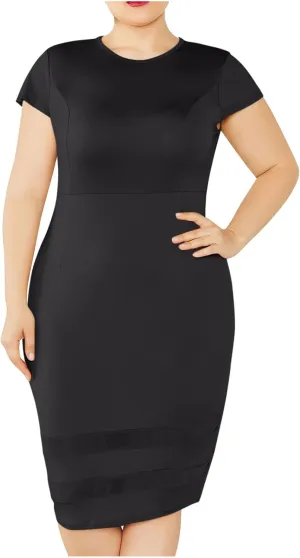 Women's Plus Size Summer T-Shirt Dresses Casual Crewneck Short Sleeve Lace Patchwork Bodycon Party Midi Formal Dress