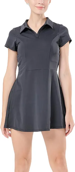 Women's Polo Tennis Dress with Shorts and Pockets Short Sleeve V Neck Collar Golf Dresses Ladies Athletic Skorts