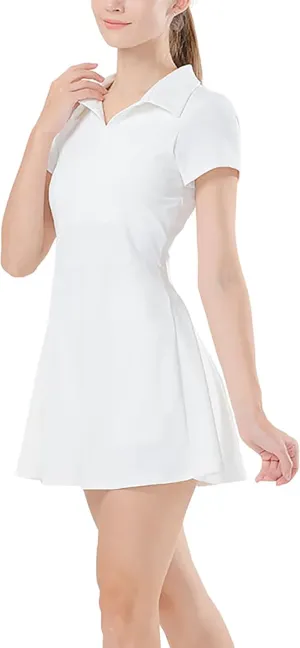 Women's Polo Tennis Dress with Shorts and Pockets Short Sleeve V Neck Collar Golf Dresses Ladies Athletic Skorts