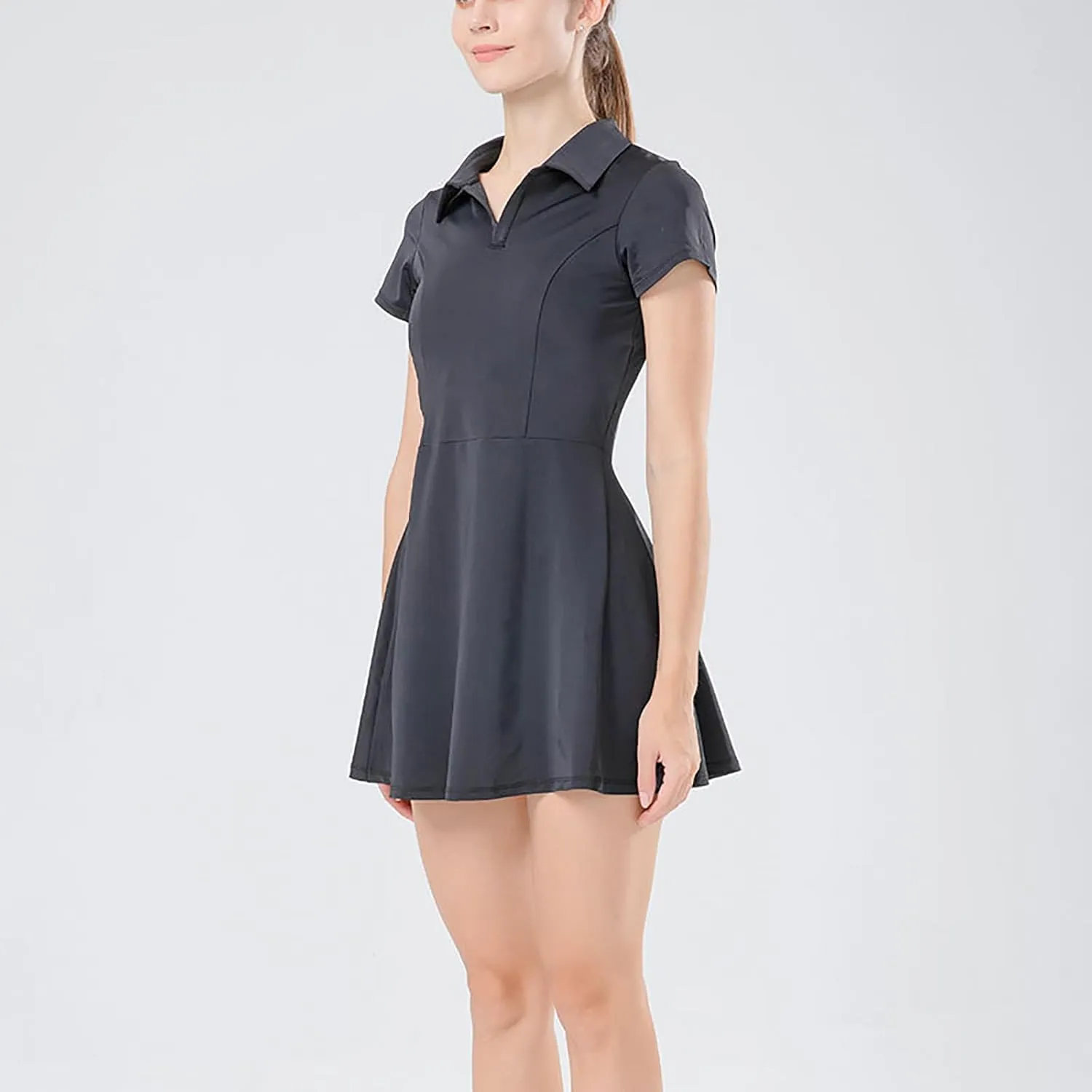 Women's Polo Tennis Dress with Shorts and Pockets Short Sleeve V Neck Collar Golf Dresses Ladies Athletic Skorts