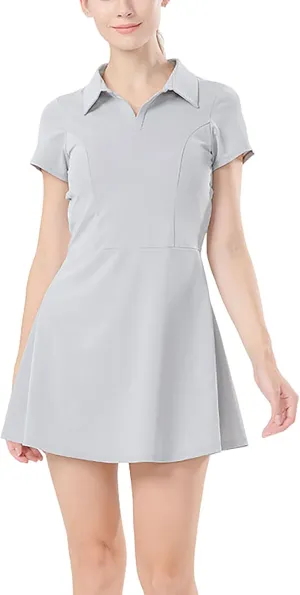 Women's Polo Tennis Dress with Shorts and Pockets Short Sleeve V Neck Collar Golf Dresses Ladies Athletic Skorts