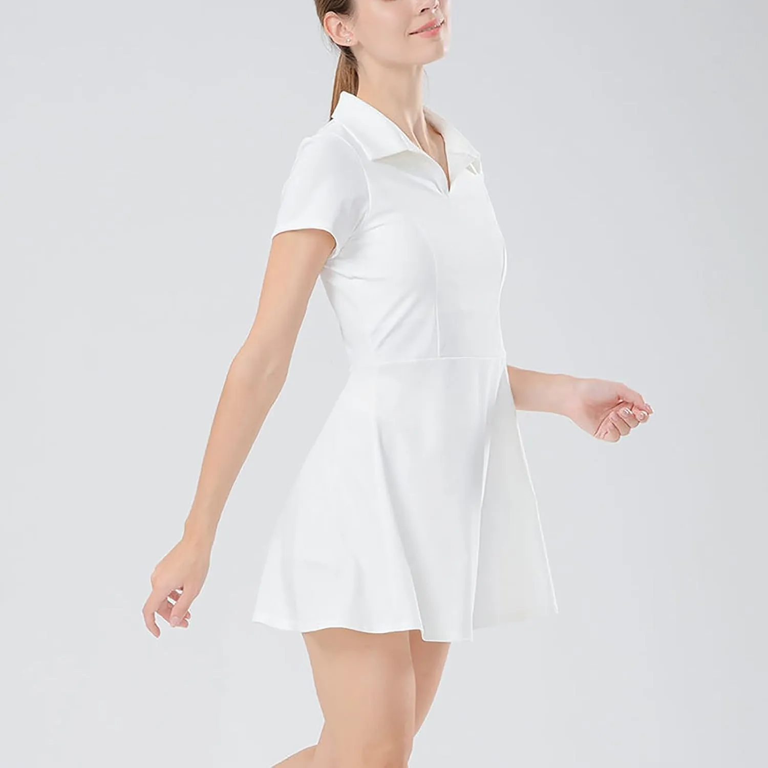 Women's Polo Tennis Dress with Shorts and Pockets Short Sleeve V Neck Collar Golf Dresses Ladies Athletic Skorts
