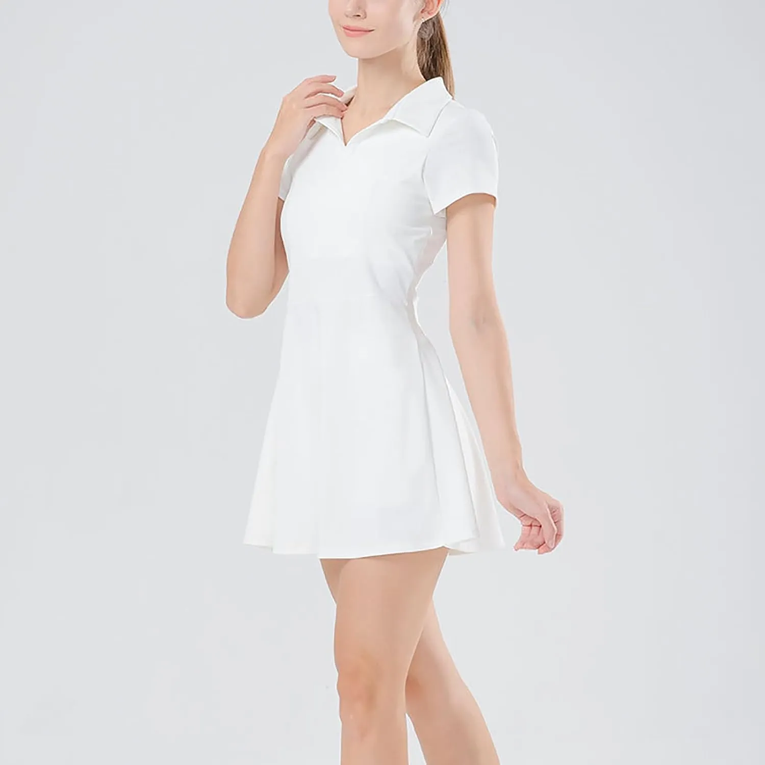 Women's Polo Tennis Dress with Shorts and Pockets Short Sleeve V Neck Collar Golf Dresses Ladies Athletic Skorts