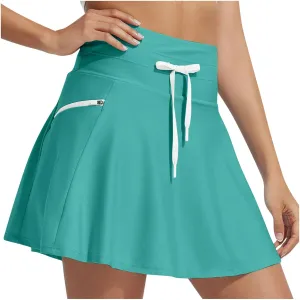 Women's Quick-Drying Underskirt Zipper Drawstring Tie-up High Waist Pleated Plain A Line Short Mini Skirts