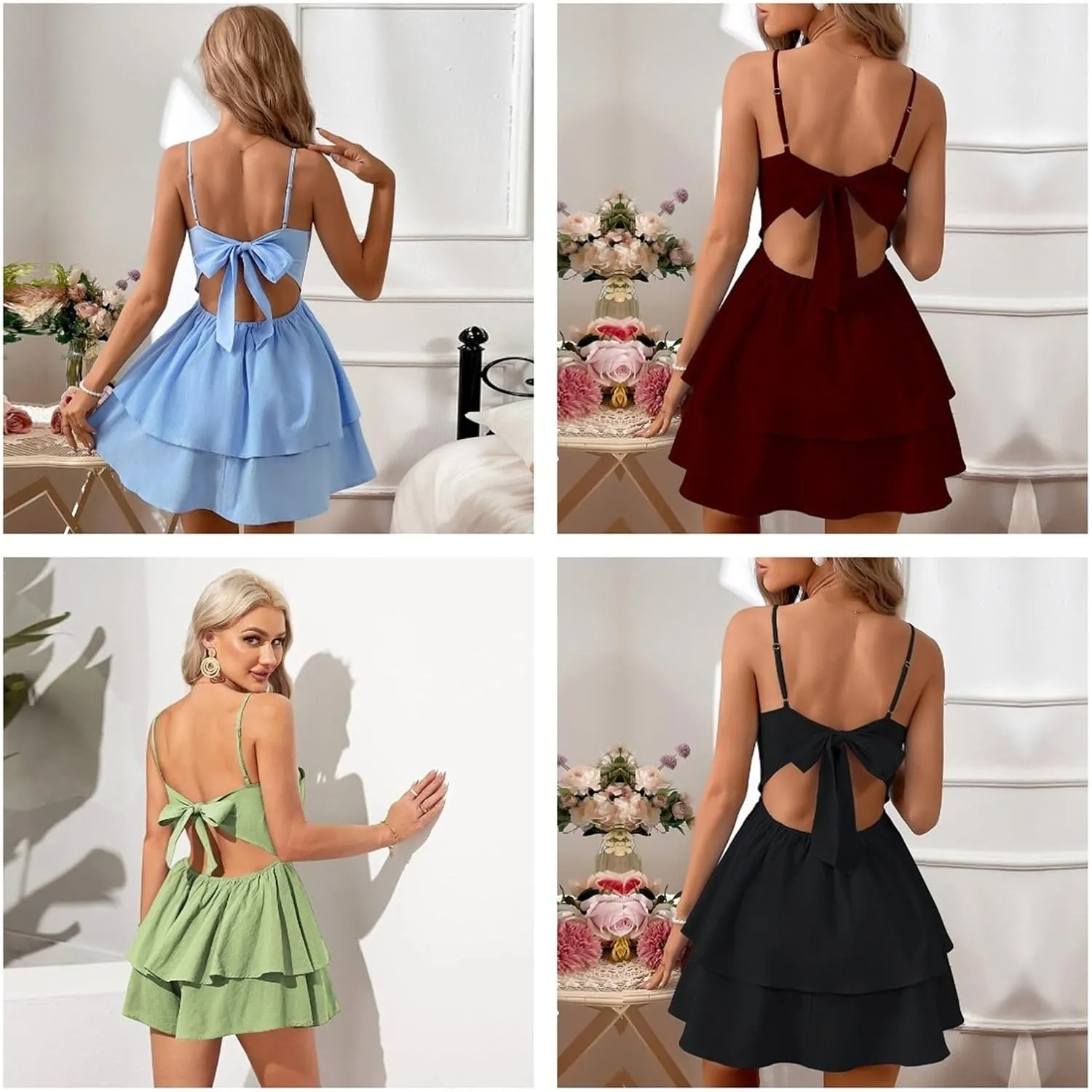 Women's Sexy Backless Halter Dress with Adjustable Bow - Summer V-Neck Mini Dress for Parties