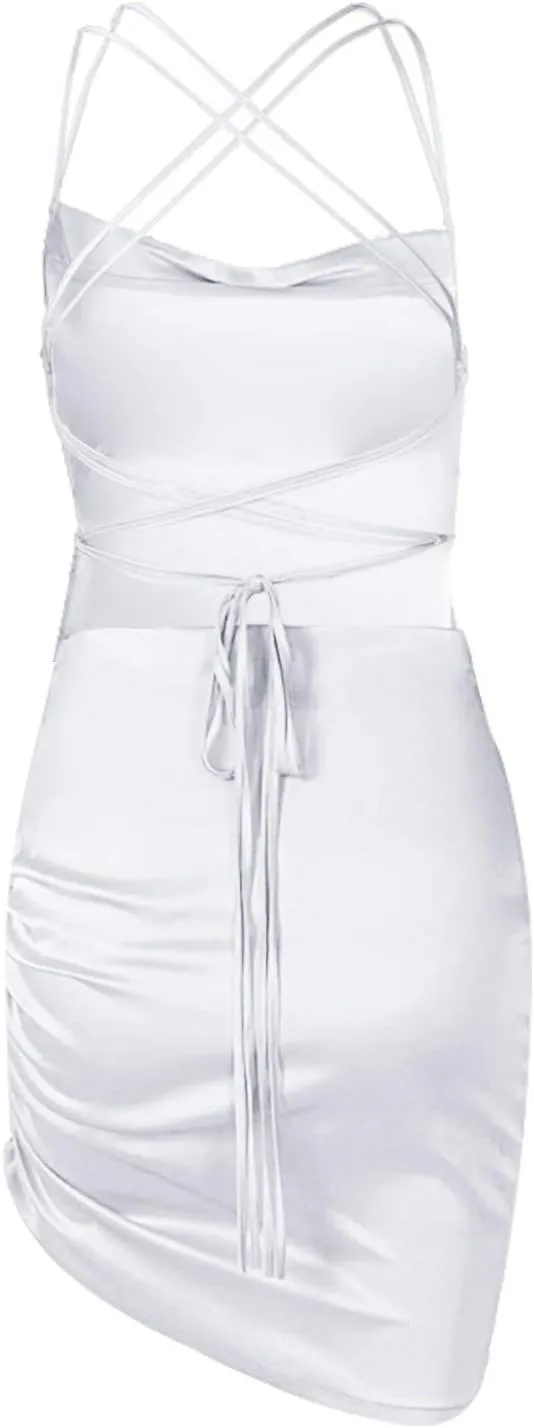 Women's Sexy Mini Dress Spaghetti Straps Bodycon Dress Split Hem Sundress Going Out Cocktail Evening Dresses