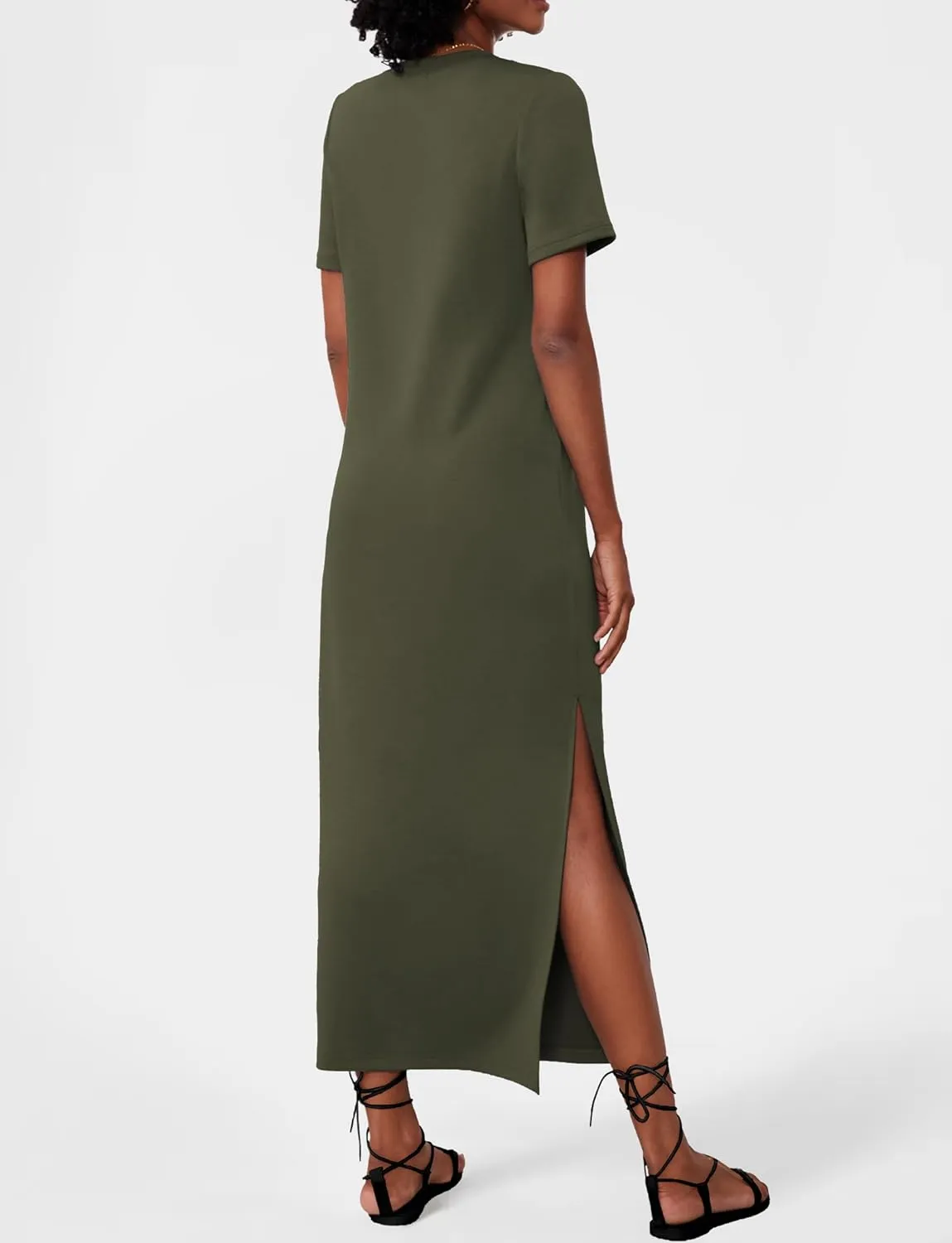 Women's Short Sleeve Double Split Maxi Dress 2025 Summer Casual Plain Striped Loose Long T Shirt Dresses