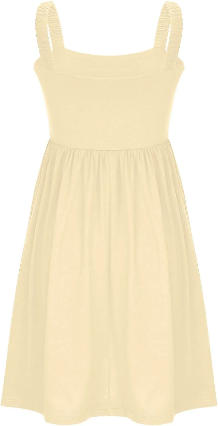 Women's Summer Casual Dresses High Waisted Spaghetti Strap Sleeveless T-Shirt Dresses Ruffle A Line Swing Mini Dress