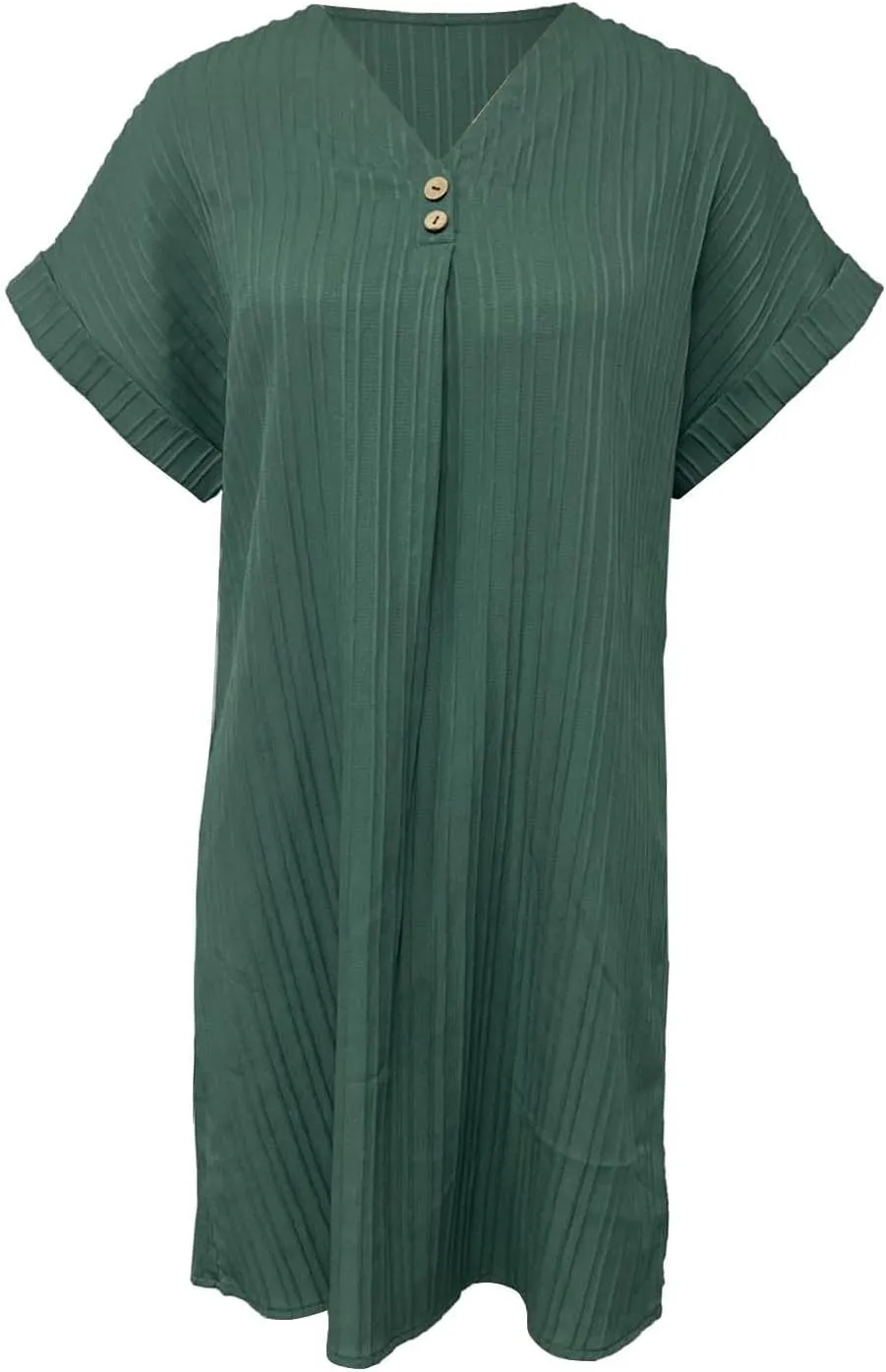 Women's Summer Casual T Shirt Dresses Short Sleeve Button Down Swing Dress, XX-Large, Green