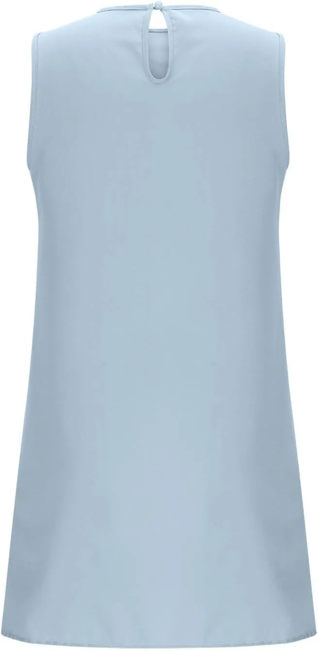 Womens Summer Dresses Casual Sleeveless Ruffle Hem Mini Dress Crewneck T Shirt Sundresses 2025 Loose Vacation Dress