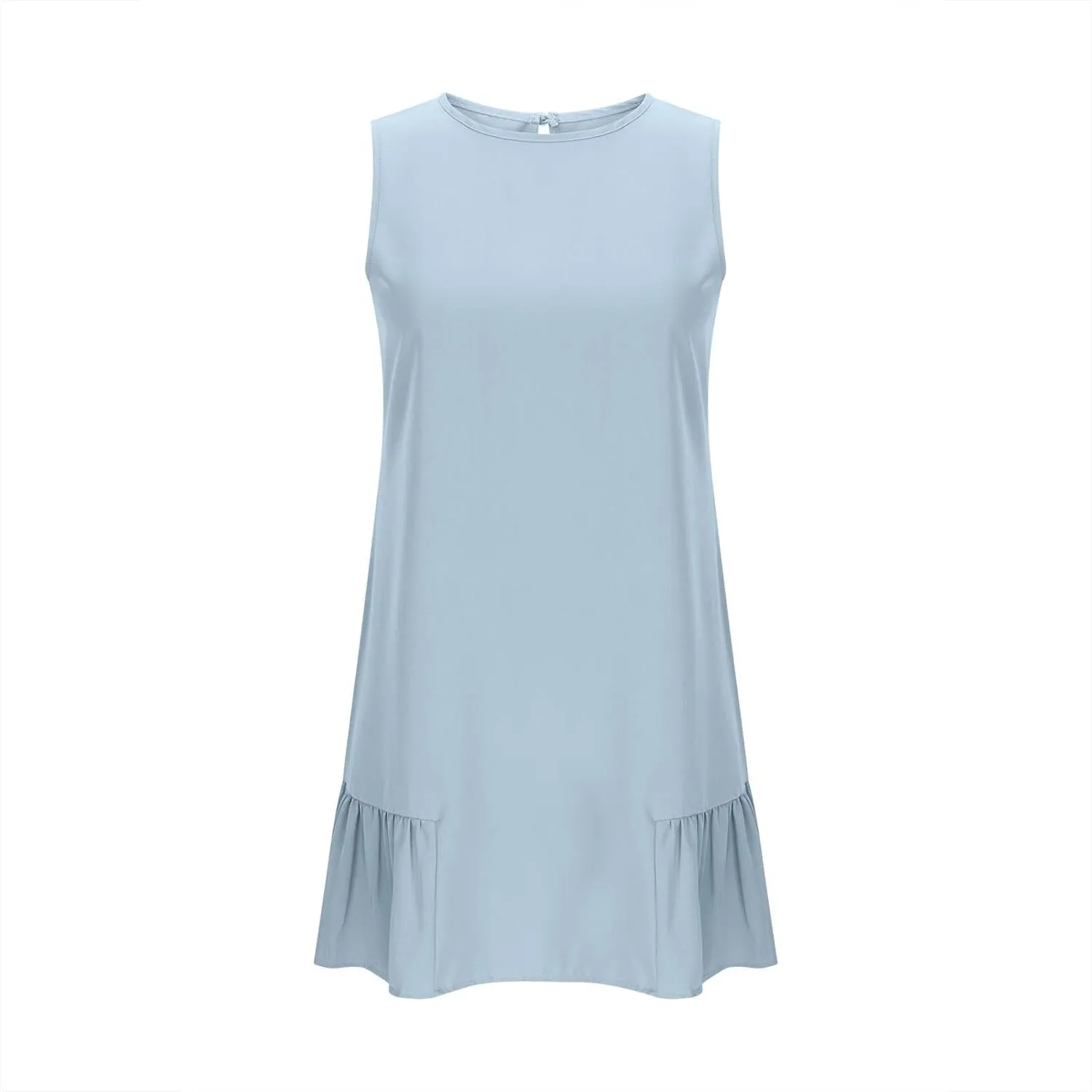 Womens Summer Dresses Casual Sleeveless Ruffle Hem Mini Dress Crewneck T Shirt Sundresses 2025 Loose Vacation Dress