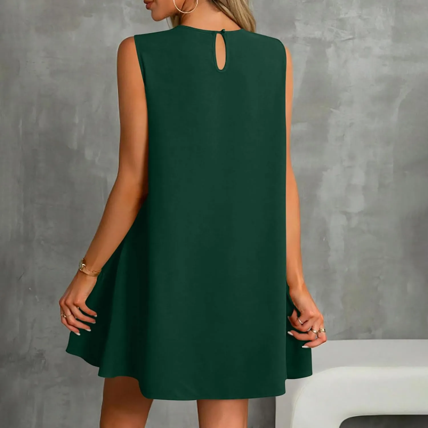 Womens Summer Dresses Casual Sleeveless Ruffle Hem Mini Dress Crewneck T Shirt Sundresses 2025 Loose Vacation Dress