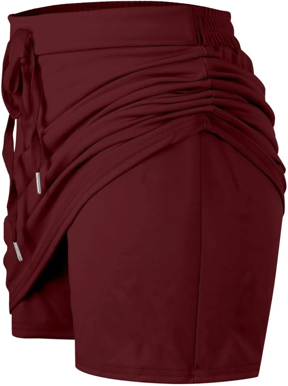 Women's Tennis Skirts Solid Color Loose Yoga High Waisted Exercise Athletic Running Golf Sport Pants with Pocket