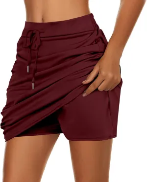 Women's Tennis Skirts Solid Color Loose Yoga High Waisted Exercise Athletic Running Golf Sport Pants with Pocket
