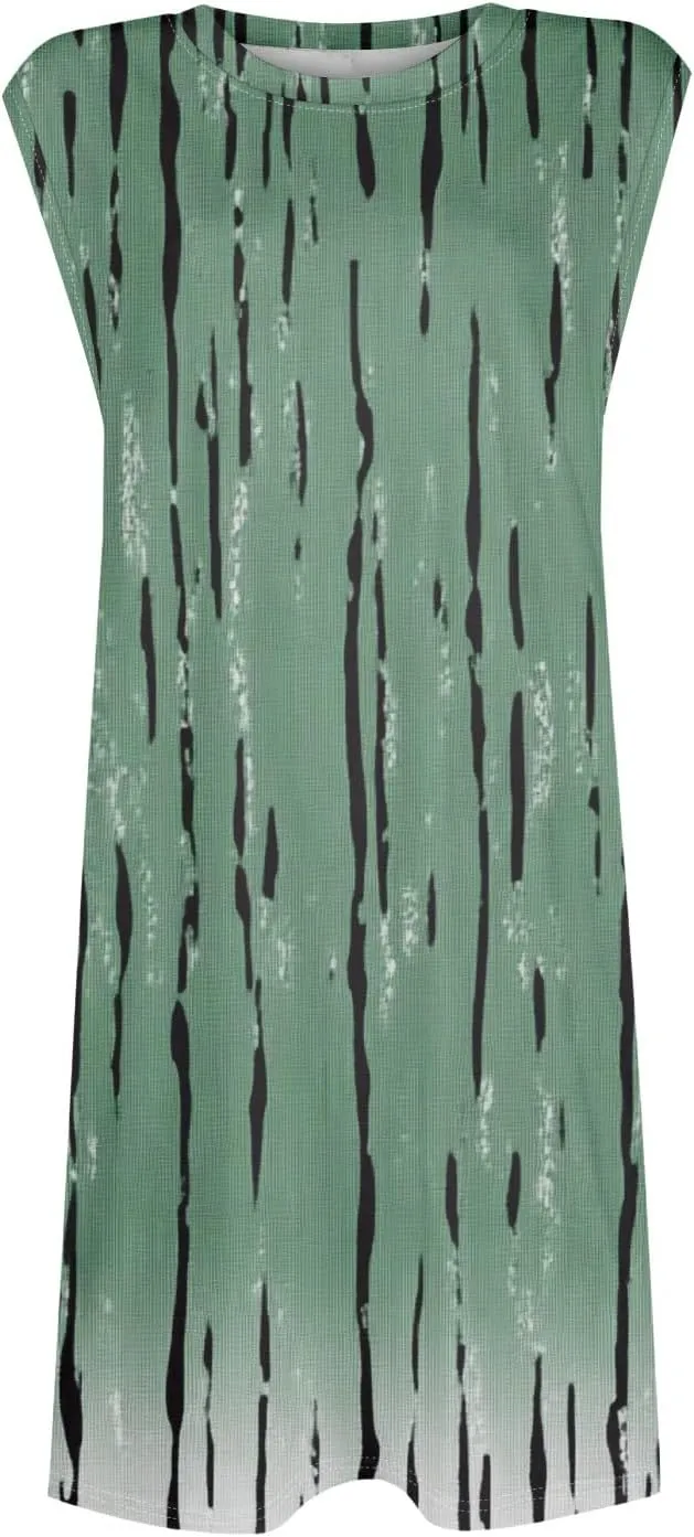 Women's Vacation Sleeveless Mini Dresses Printed Crew Neck Beach Sundress 2025 Summer Casual Loose Pockets Dress