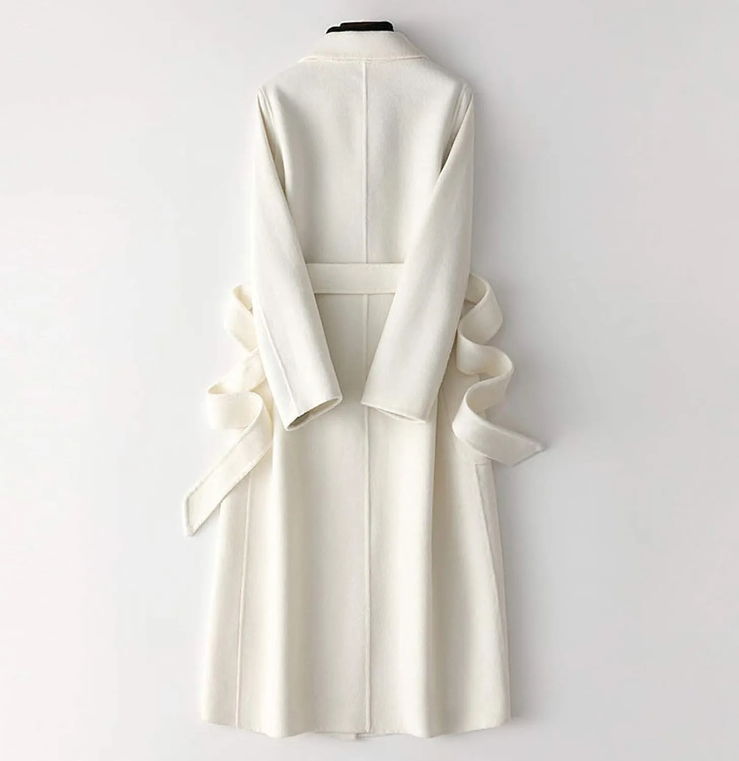 Womens Wool Trench Coats Autumn Winter 100% Wool Solid Color V-Neck Coat Slim Warm Long Overcoat Belt Jackets Outwear