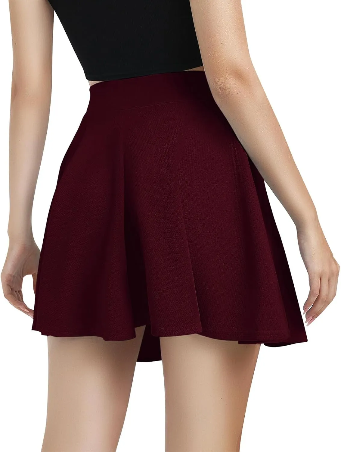 XOWRTE Women's Flared Pleated Skater Skirt Basic Casual High Waisted Ruffles Flared Mini Lingerie Skirts with Shorts