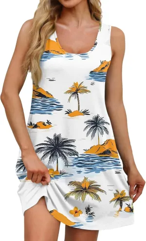 Yesunpxs Summer Dresses for Women Casual Sundresses Beach Loose Tshirt Tank Dresses Sleeveless Mini Dress with Pockets