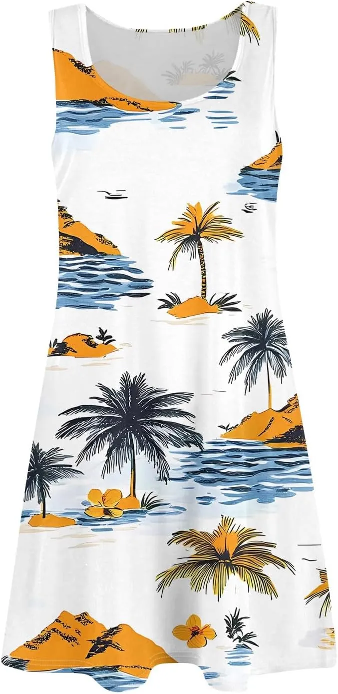 Yesunpxs Summer Dresses for Women Casual Sundresses Beach Loose Tshirt Tank Dresses Sleeveless Mini Dress with Pockets