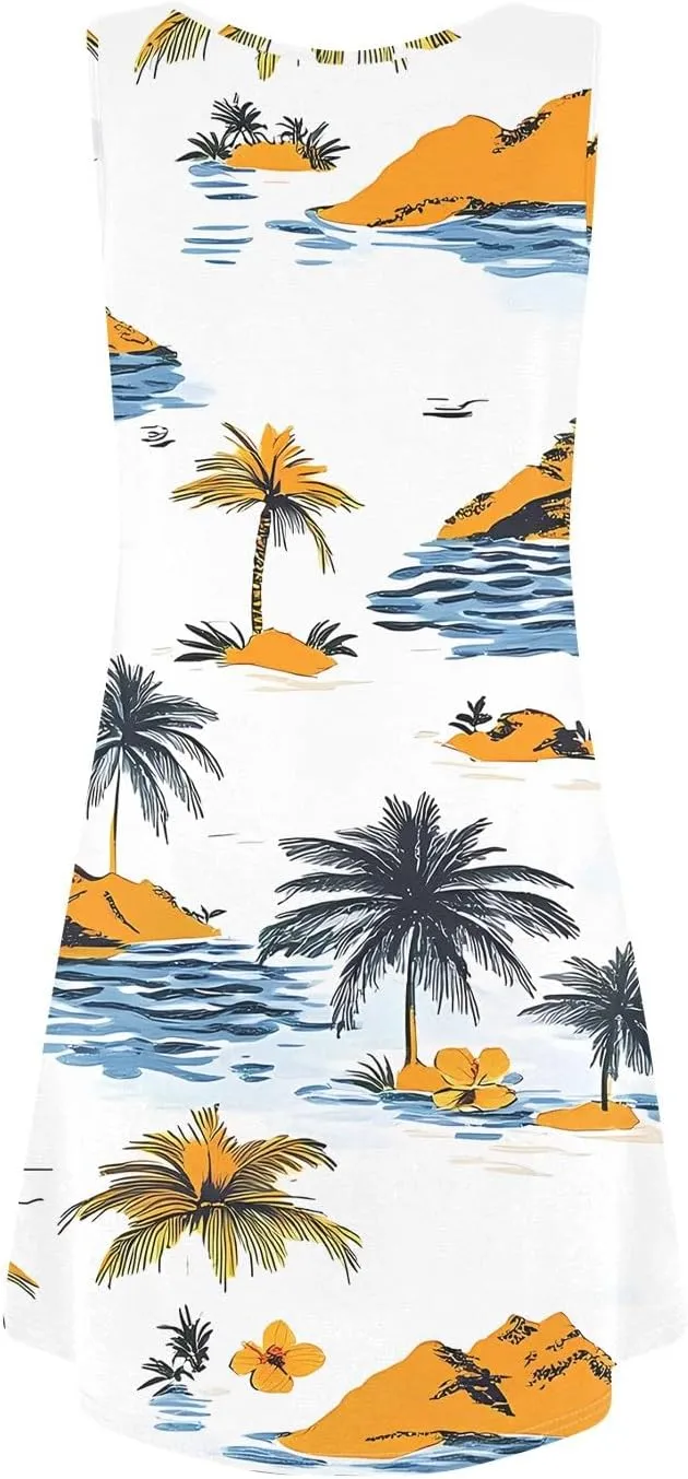 Yesunpxs Summer Dresses for Women Casual Sundresses Beach Loose Tshirt Tank Dresses Sleeveless Mini Dress with Pockets