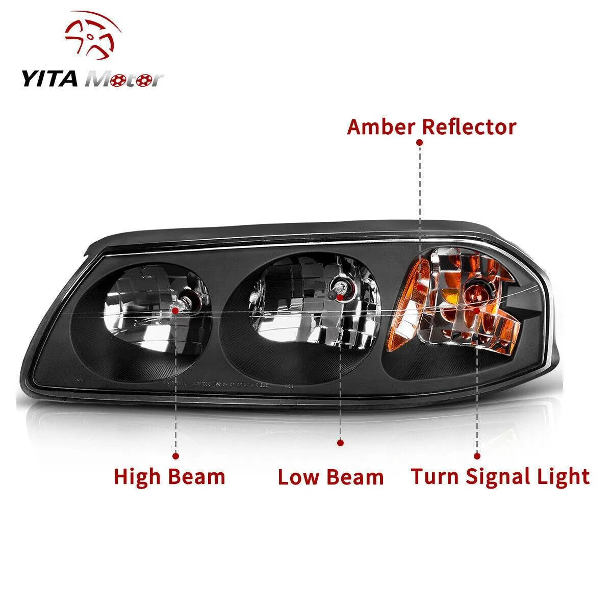 YITAMOTOR® 2000-2005 Chevy Impala Headlights Replacement Black Housing Amber Reflector Clear Lens
