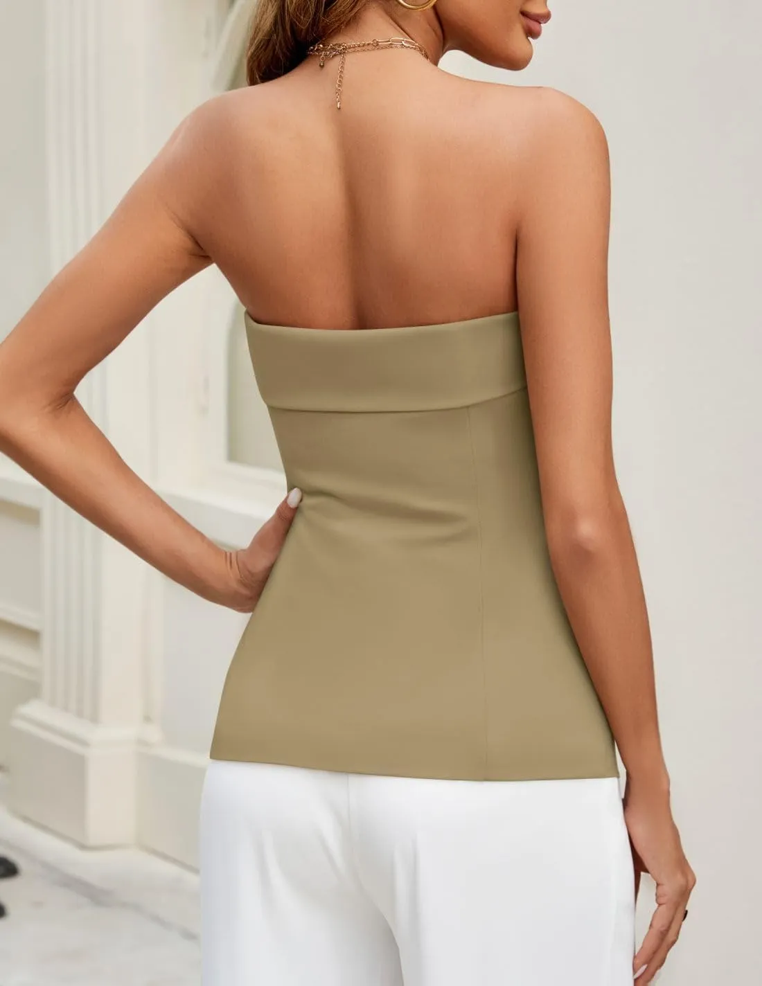 ZESICA Women's 2025 Trendy Strapless Blazer Vests Summer Dressy Tube Vest Tops Elegant Clothes