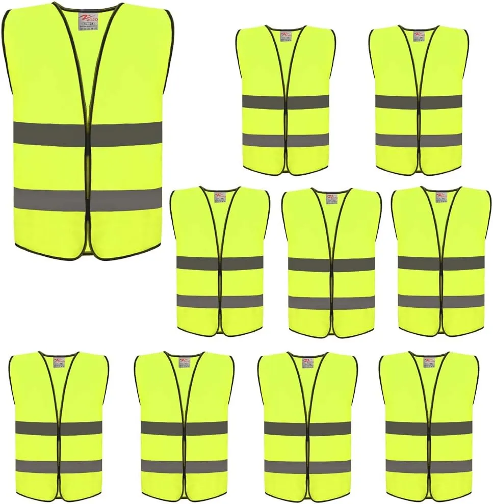 zojo High Visibility Safety Vests,10Pcs,Adjustable Size,Lightweight Mesh Fabric, Fits for Men and Women