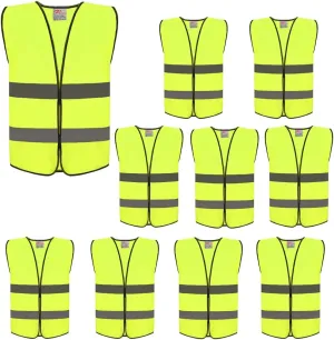 zojo High Visibility Safety Vests,10Pcs,Adjustable Size,Lightweight Mesh Fabric, Fits for Men and Women