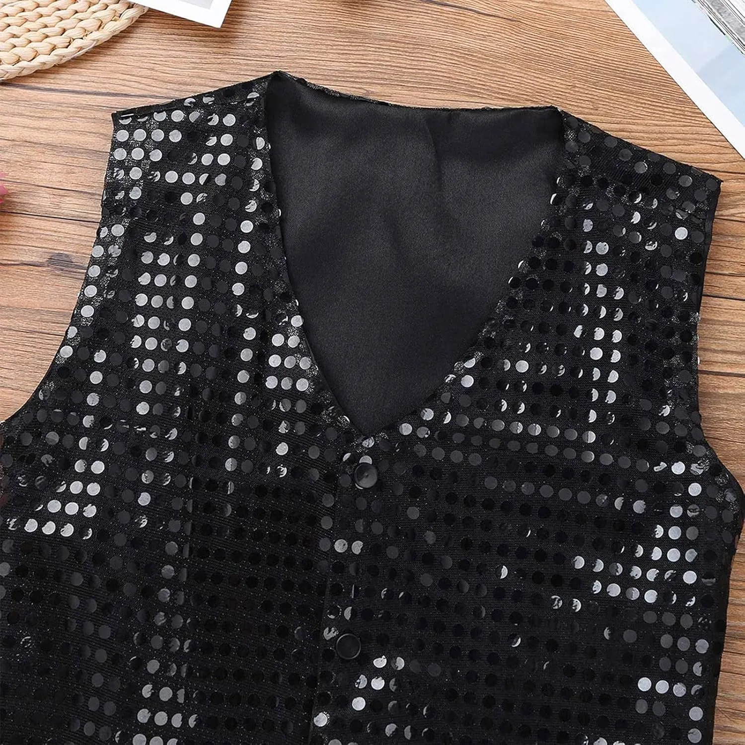 ZUYPSK Boys' Girls' Shiny Party Vests Glittery Sequined Hip-hop Jazz Dance Stage Performance Jacket Waistcoat