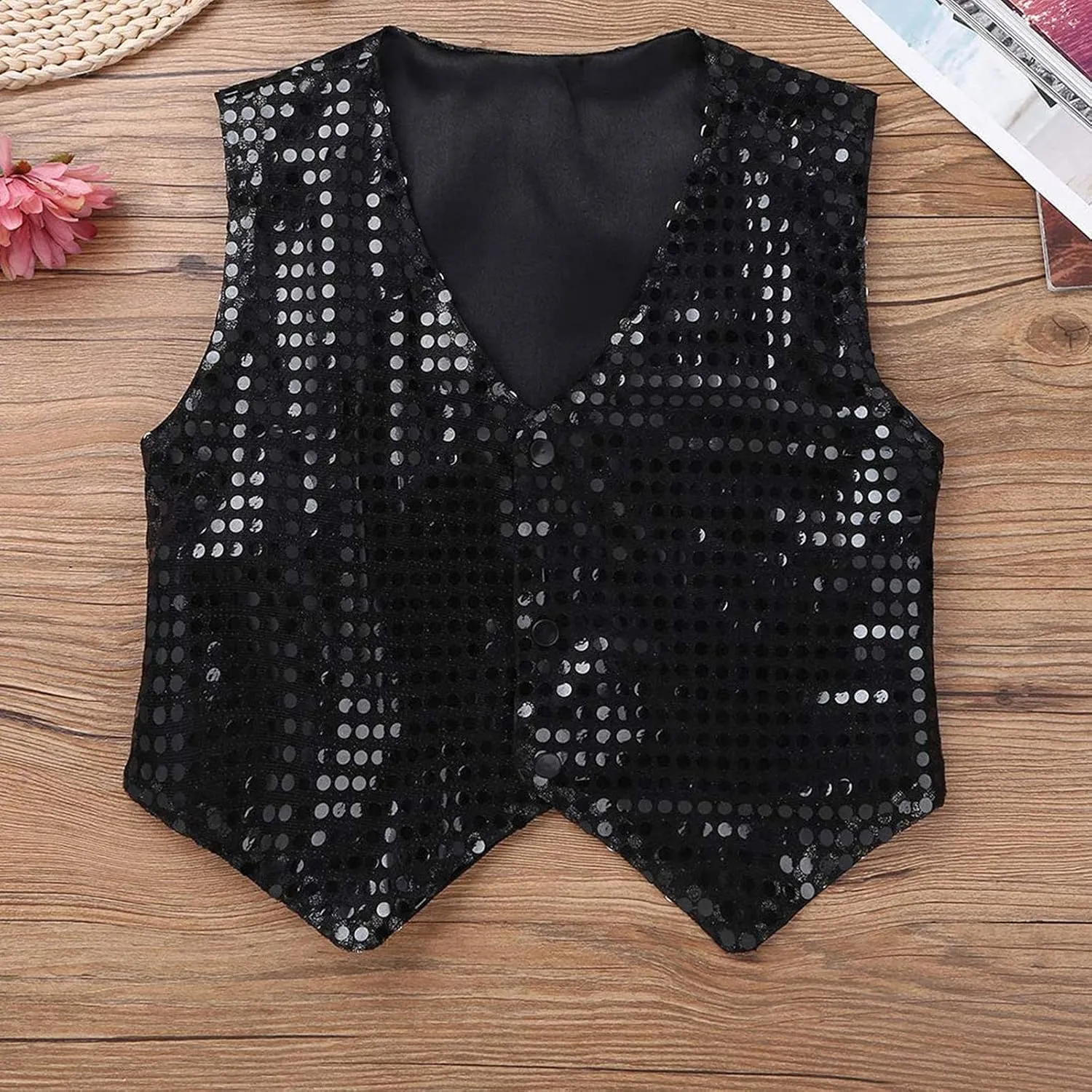 ZUYPSK Boys' Girls' Shiny Party Vests Glittery Sequined Hip-hop Jazz Dance Stage Performance Jacket Waistcoat