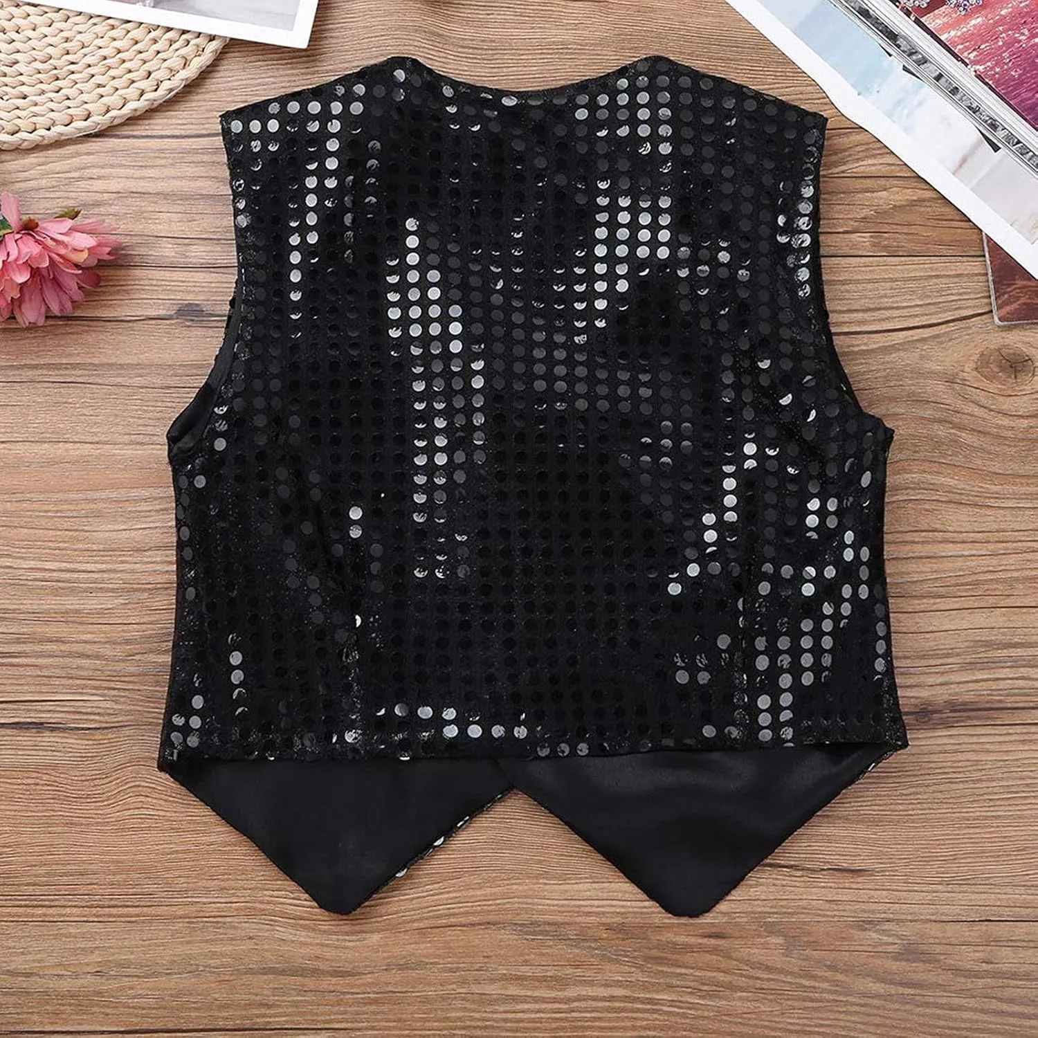 ZUYPSK Boys' Girls' Shiny Party Vests Glittery Sequined Hip-hop Jazz Dance Stage Performance Jacket Waistcoat